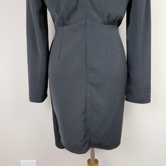 WAYF Black Drape Puff Long Sleeves V-Neck Dress M - Picture 8 of 11